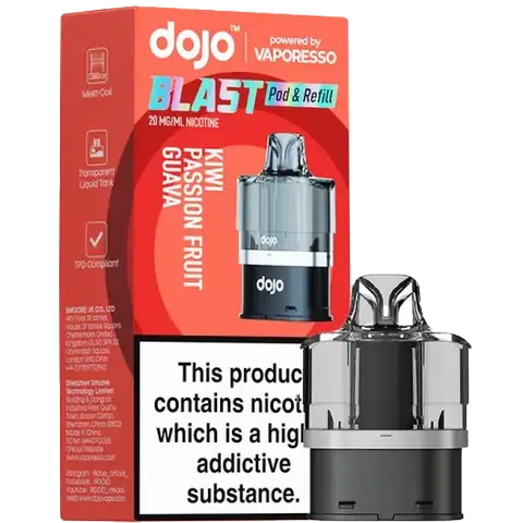 vaporesso dojo blast 6000 replacement pod flavour kiwi passion fruit guava on clear background