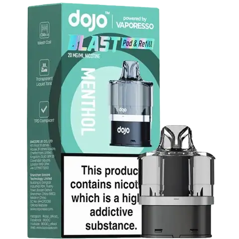 vaporesso dojo blast 6000 replacement pod flavour menthol on clear background