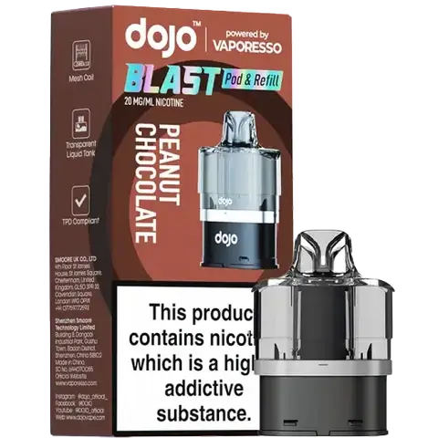 vaporesso dojo blast 6000 replacement pod flavour peanut chocolate on clear background