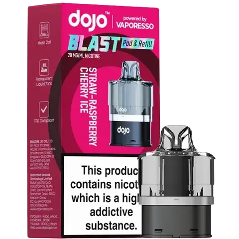 vaporesso dojo blast 6000 replacement pod flavour straw-raspberry cherry ice on clear background