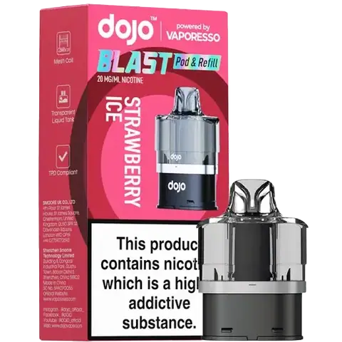 vaporesso dojo blast 6000 replacement pod flavour strawberry ice on clear background