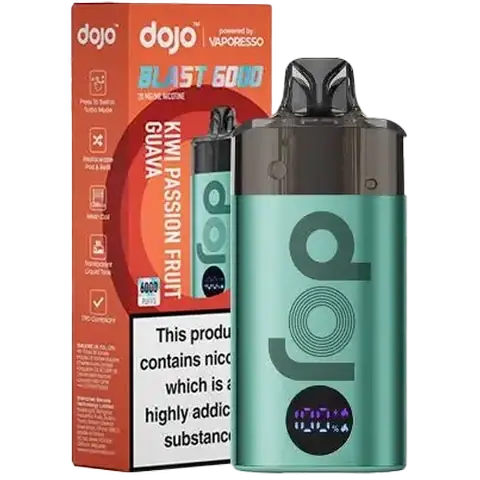 vaporesso dojo blast 6000 device kiwi passion fruit guava on clear background