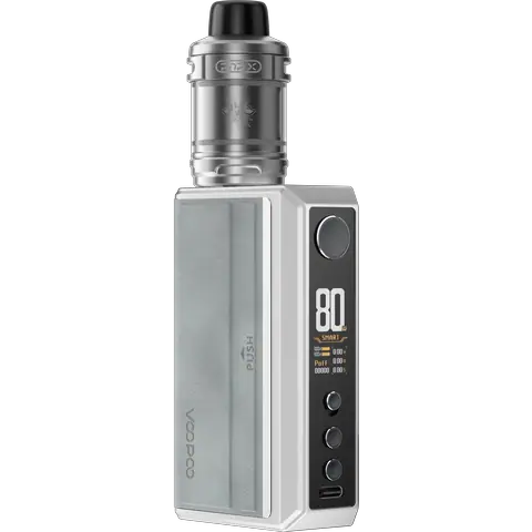 voopoo drag 5 vape mod kit silver on clear background