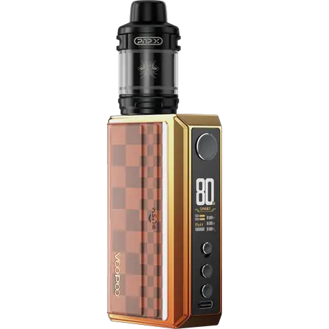 voopoo drag 5 vape mod kit sunset orange on clear background