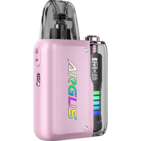 voopoo argus p2 crystal pink vape pod on clear background