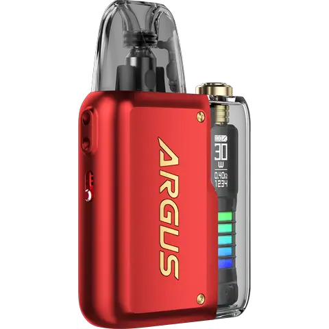 voopoo argus p2 ruby red vape pod on clear background