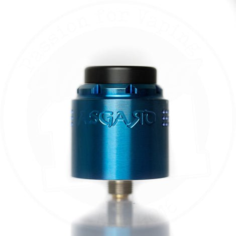 Asgard Mini 25mm RDA By Vaperz Cloud Electric Blue (SS Top Cap) On White Background
