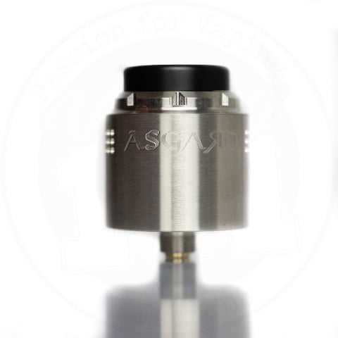 Asgard Mini 25mm RDA By Vaperz Cloud Stainless Steel Brushed (SS Top Cap) On White Background