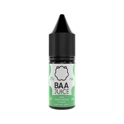 baa juice bar salts 10ml kiwi passionfruit gauva on white background