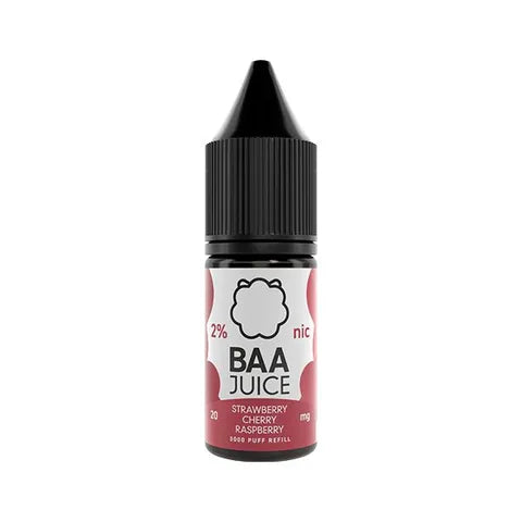 baa juice bar salts 10ml strawberry cherry rasspberry on white background