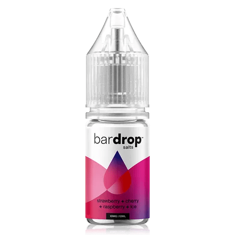 Bar Drop Salts 10ml E-Liquids Strawberry Cherry Raspberry Ice / 10mg On White Background