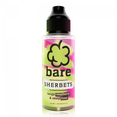 Bare Sherbets 100ml Shortfill E-Liquid Raspberry Lime On White Background