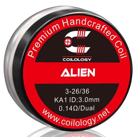 Coilology Hand Crafted Coils Alien 3-26/36 KA1 0.14Ω Dual 3.0mm ID On White Background