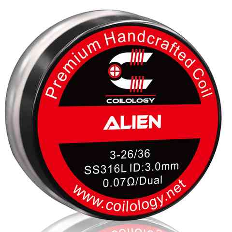 Coilology Hand Crafted Coils Alien 3-26/36 SS 0.07Ω Dual 3.0mm ID On White Background