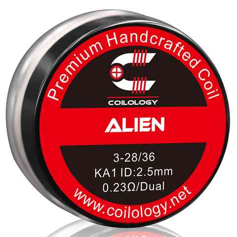 Coilology Hand Crafted Coils Alien 3-28/36 KA1 0.23Ω Dual 2.5mm ID On White Background