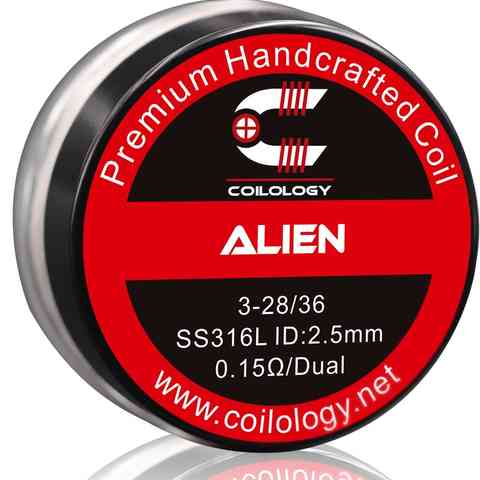 Coilology Hand Crafted Coils Alien 3-28/36 SS 0.15Ω Dual 2.5mm ID On White Background