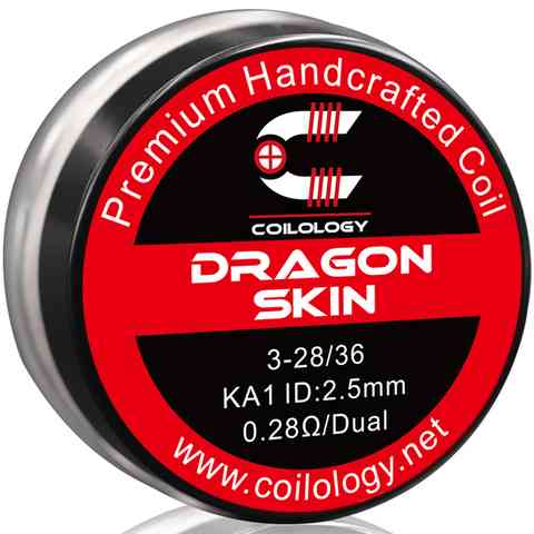 Coilology Hand Crafted Coils Dragon Skin 3-28/36 KA1 0.28Ω Dual 2.5mm ID On White Background
