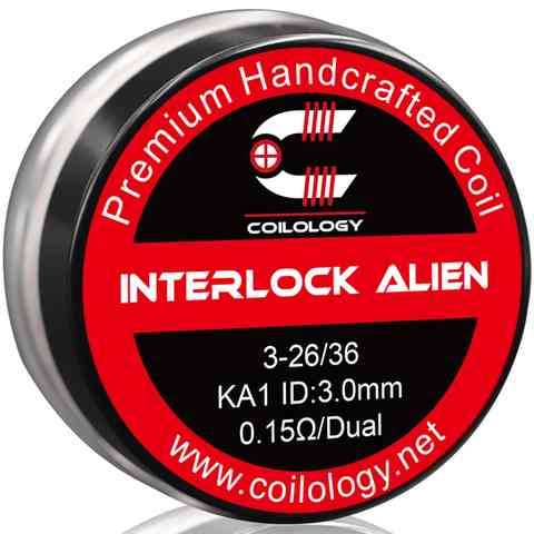 Coilology Hand Crafted Coils Interlock Alien Interlock Alien 3-26/36 KA1 0.15Ω Dual 3.0mm ID On White Background