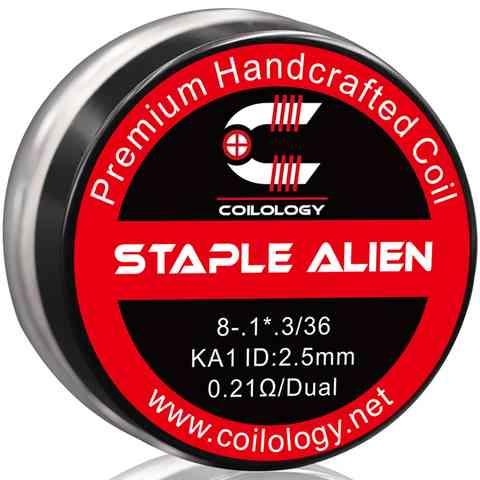Coilology Hand Crafted Coils Staple Alien 8-. 1*.3/36 KA1 0.21Ω Dual 2.5mm ID On White Background