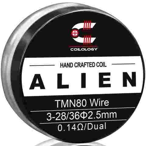 Coilology Hand Crafted Twisted Messes Alien Coil 3-28/36 0.14ohms ni80  2.5mm ID On White Background