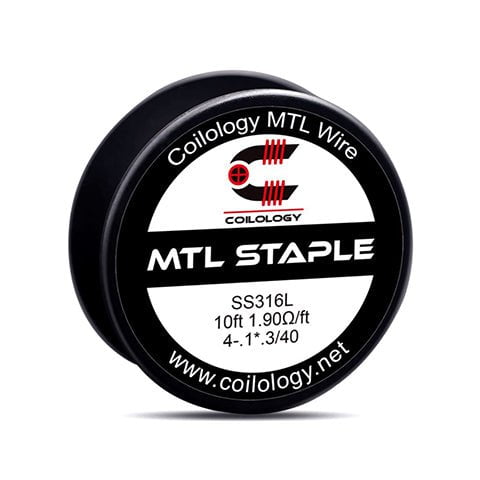 Coilology MTL Wire Spools 10ft MTL Staple SS316l On White Background
