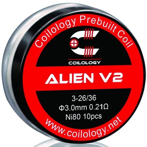 Coilology Prebuilt Performance Coils Alien V2 3-26/36. Ni80 0.21ohm 3mm ID On White Background