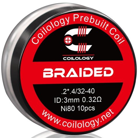 Coilology Prebuilt Performance Coils Braided .2*.4/32-40 0.32ohm Ni80 3mm ID On White Background