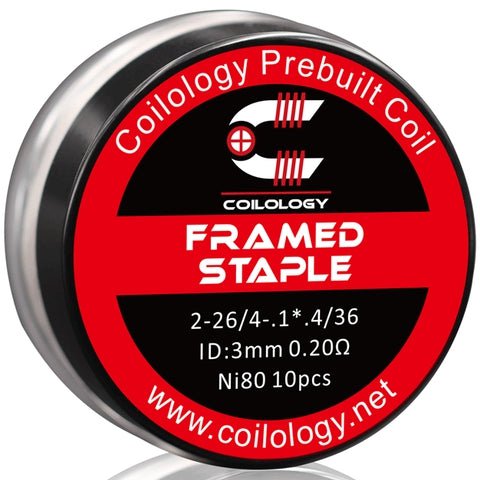 Coilology Prebuilt Performance Coils | Framed Staple 2-26/4-1*.4/36 0.20ohm ni80 3mm ID On White Background