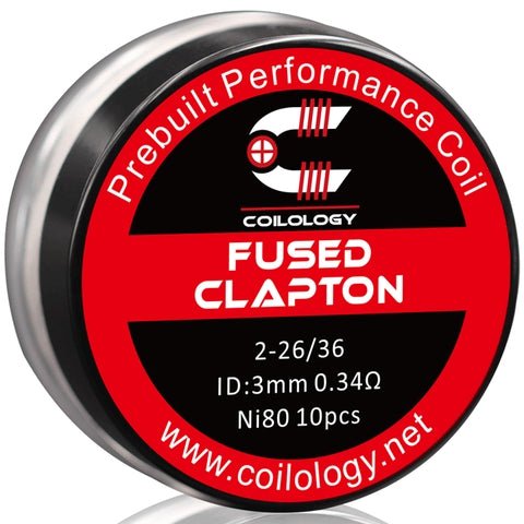Coilology Prebuilt Performance Coils Fused Clapton 2-26/36 0.34ohm Ni80 3mm ID On White Background