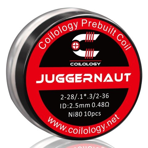 Coilology Prebuilt Performance Coils Juggernaut 2-28/1*.3/2-36 0.48ohm Ni80 2.5mm ID On White Background