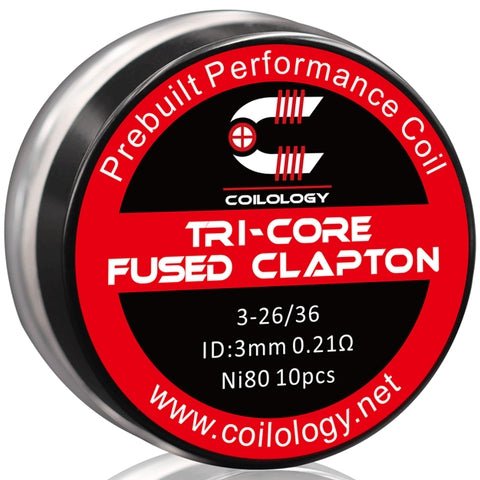 Coilology Prebuilt Performance Coils Tri-Core Fused Clapton 3-26/36 0.21ohm ni80 3mm ID On White Background
