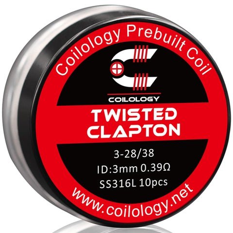 Coilology Prebuilt Performance Coils Twisted Clapton 3-28/38 0.39ohm SS 3mm ID On White Background