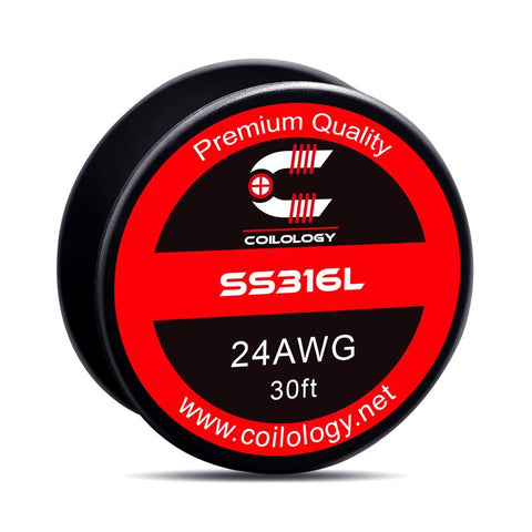 Coilology Round Wire 30ft Spools SS316L 24AWG On White Background