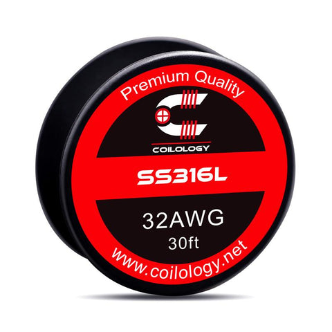 Coilology Round Wire 30ft Spools SS316L 32AWG On White Background