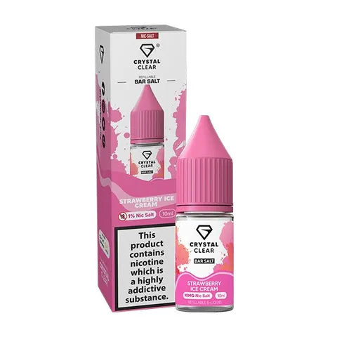 crystal clear 10ml bar nic salts strawberry ice cream on white background