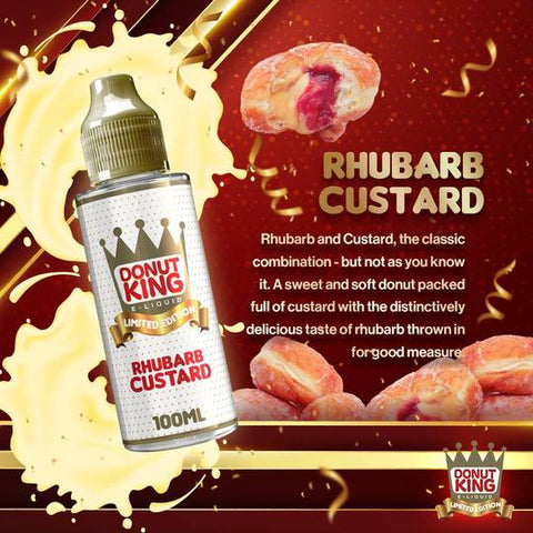 Donut King Limited Edition 100ml Shortfill E-Liquid Rhubarb Custard On White Background