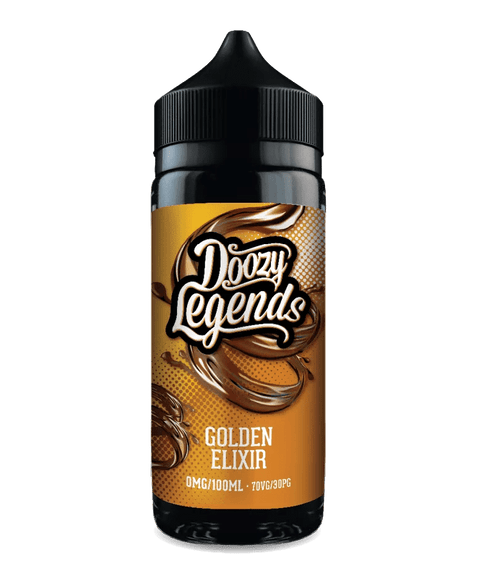 Doozy Legends 100ml Shortfill E-Liquid Golden Elixir On White Background