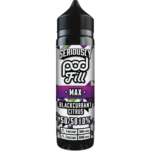 doozy pod fill max bottle blackcurrant citrus longfill on clear background