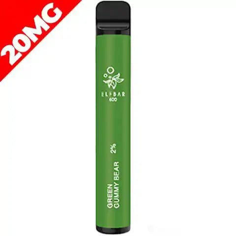 Elf Bar 600 Disposable Pod Kit 20mg 20mg / Green Gummy Bear On White Background