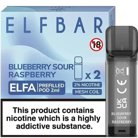 Elf Bar ELFA Pre-Filled Pods Blueberry Sour Raspberry On White Background