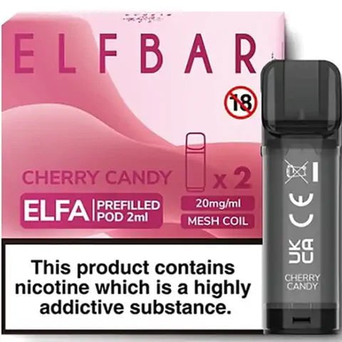 Elf Bar ELFA Pre-Filled Pods Cherry Candy On White Background