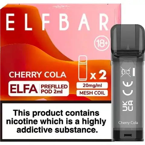 Elf Bar ELFA Pre-Filled Pods Cherry Cola On White Background