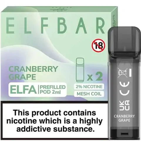 Elf Bar ELFA Pre-Filled Pods Cranberry Grape On White Background