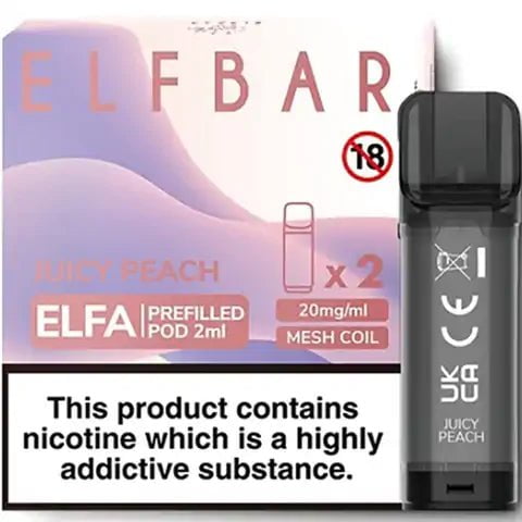 Elf Bar ELFA Pre-Filled Pods Juicy Peach On White Background