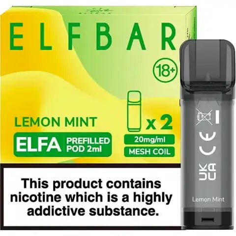 Elf Bar ELFA Pre-Filled Pods Lemon Mint On White Background
