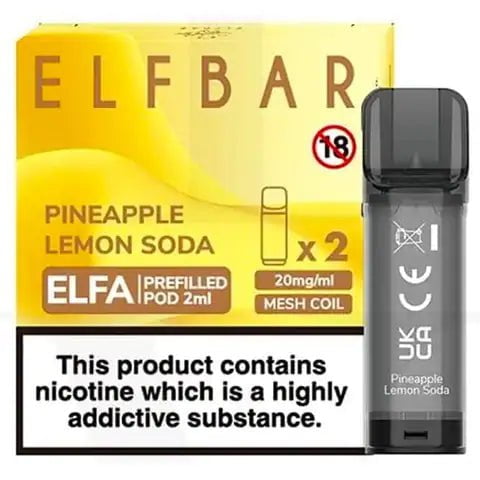 Elf Bar ELFA Pre-Filled Pods Pineapple Lemon Soda On White Background