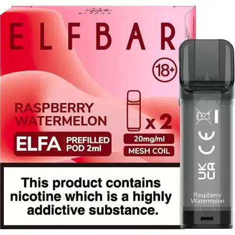 Elf Bar ELFA Pre-Filled Pods Raspberry Watermelon On White Background