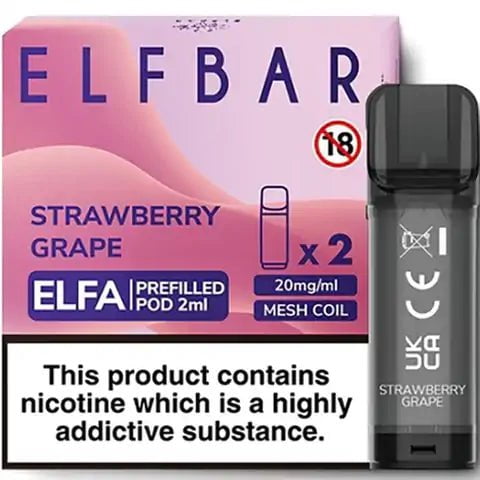 Elf Bar ELFA Pre-Filled Pods Strawberry Grape On White Background