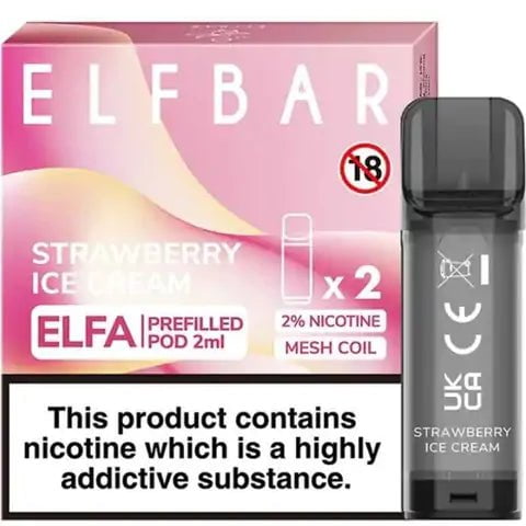 Elf Bar ELFA Pre-Filled Pods Strawberry Ice Cream On White Background