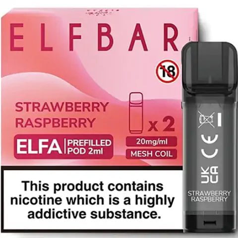 Elf Bar ELFA Pre-Filled Pods Strawberry Raspberry On White Background